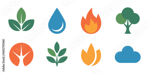 Four Elements Flat Vector Design Nature Resources and Natural Phenomena