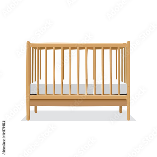 Wooden Baby Crib Illustration Nursery Furniture Minimalist Design Home Decor