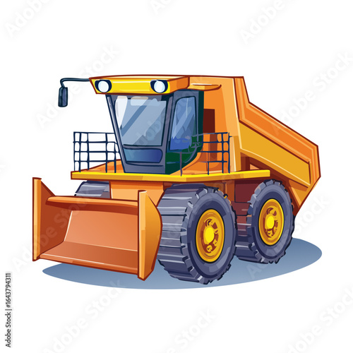 Cartoon Illustration of Heavy Machinery Construction Equipment Vehicle Orange Skid Steer Loader with Black Background
