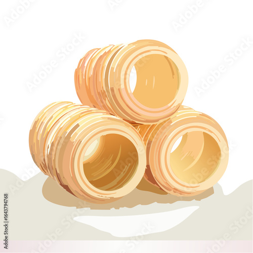 Chimney cake illustration, traditional sweet pastry, street food delicacy, European dessert, Trdelnik cone stack