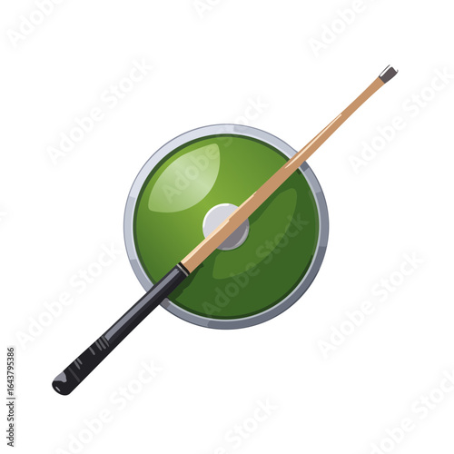 Billiards equipment icon illustration pool table and cue game room sport leisure indoors recreation black background