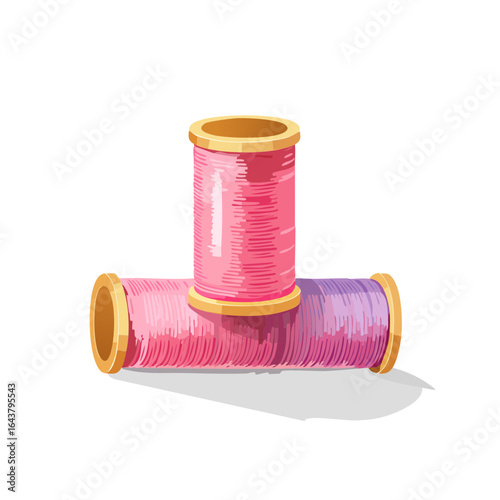 Spools of pink and purple thread stacked craft sewing material colorful yarn illustration