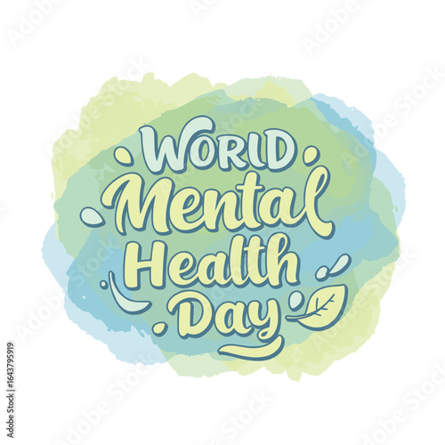 World Mental Health Day concept illustrate with the green ribbon that is the international symbol to become mental health awareness