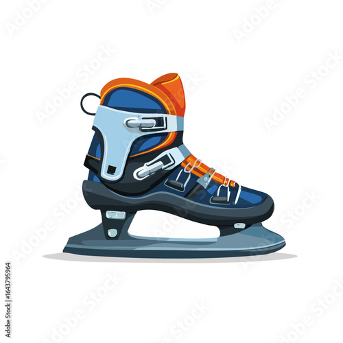 Ice skate on black background. Winter sports footwear illustration for skating rink or outdoor activity design.