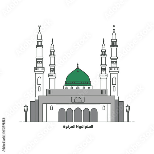 Vibrant vector illustration of an Istanbul mosque with a prominent minaret, reminiscent of the Taj Mahal's grandeur and a symbol of Islamic architecture and culture