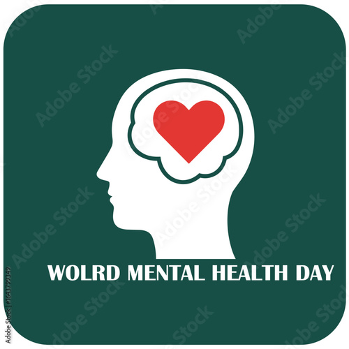 World Mental Health Day concept illustrate with the green ribbon that is the international symbol to become mental health awareness