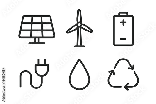 Icons representing renewable energy sources and sustainability efforts for a cleaner future