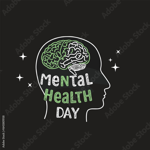 World Mental Health Day concept illustrate with the green ribbon that is the international symbol to become mental health awareness
