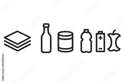 Different types of recyclable materials displayed for educational purpose in a workshop