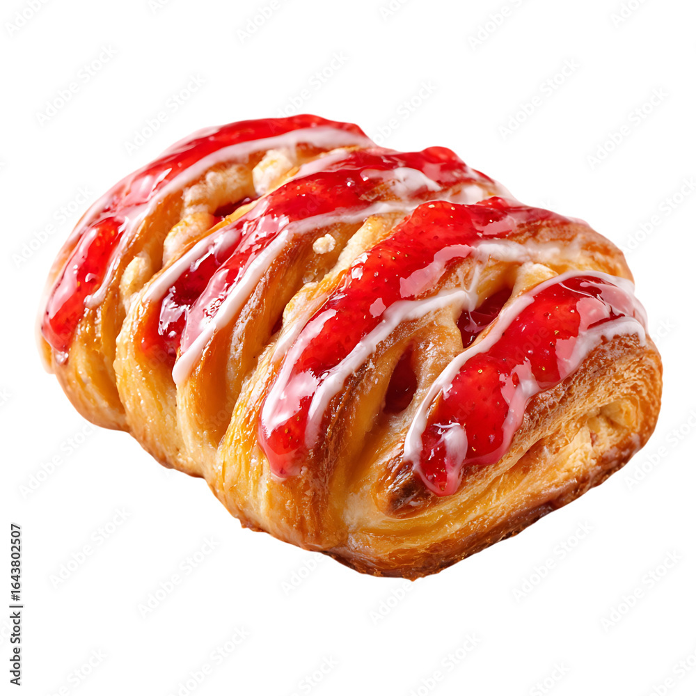 Fototapeta premium Delicious strawberry pastry sweet treat baked goods dessert food pastry shop bakery bread sweet glaze icing swirl topping