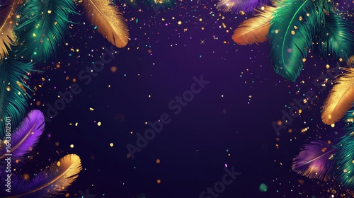 Wallpaper Mural Colorful feather frame with glitter on purple background Torontodigital.ca