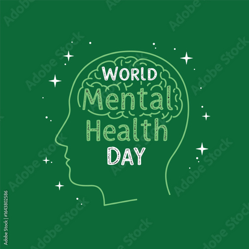 World Mental Health Day concept illustrate with the green ribbon that is the international symbol to become mental health awareness