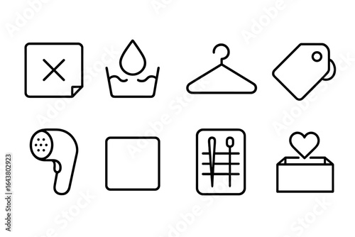 Visual guide of laundry care symbols displayed on clothing tags for proper garment care and maintenance