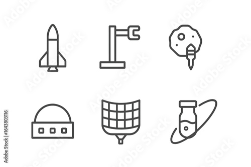 Rocket, construction tools, and cosmic elements represent exploration and innovation in space technology