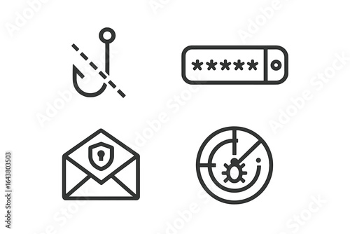 Symbols representing cybersecurity threats and protective measures for digital safety