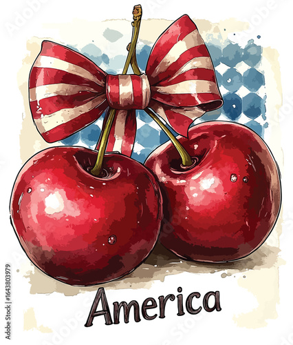  America Lettering with Cherries Artwork.