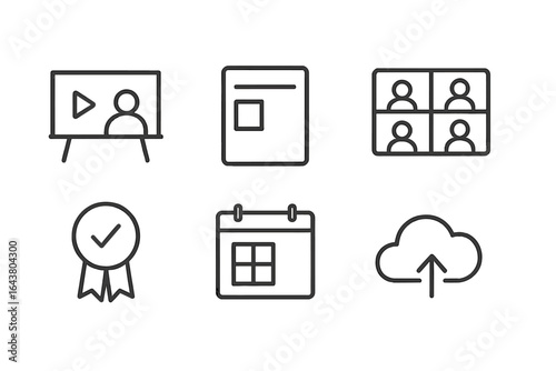 Icons representing online learning and digital collaboration tools utilized for education and productivity enhancement