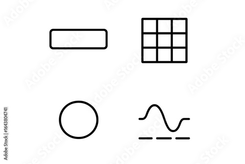 Different geometric shapes presented in a simple layout for educational purposes focusing on basic shapes and patterns