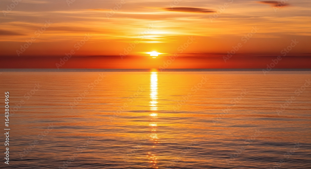 Obraz premium Serene and Golden Sunset Reflecting on the Calm Sea Scenery