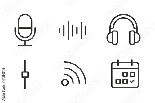 Icons representing audio technology and sound management tools for digital communication and scheduling
