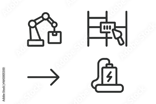 Illustration of robotic automation processes and tools used in modern manufacturing environments