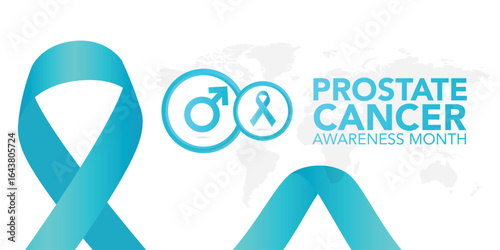 Prostate Cancer awareness banner. Realistic blue ribbon, prostate cancer symbol. Vector design template for infographics, websites, billboards