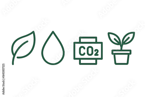 Symbols representing essential elements for plant growth in a simple green design on a white background