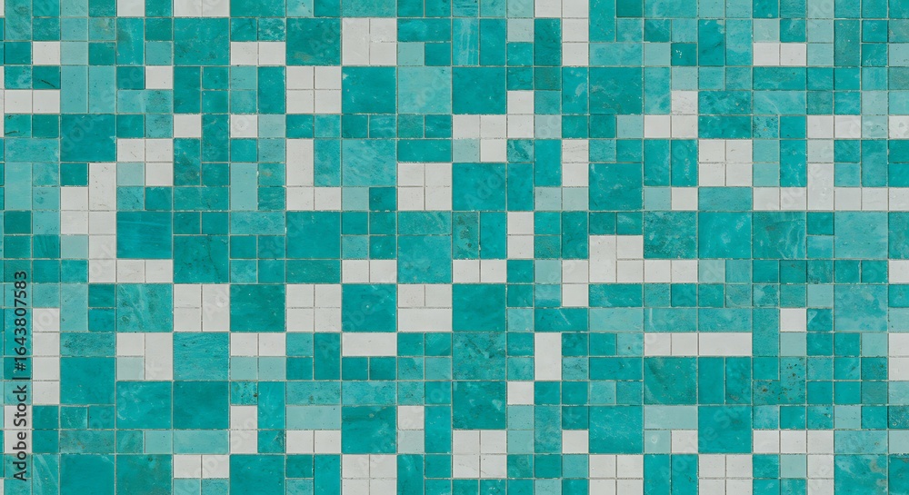 Fototapeta premium Turquoise and White Mosaic Tile Wall Pattern with Modern Geometric Design