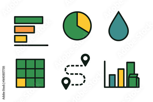 Visual representation of business analytics elements with charts and graphs for data analysis and decision making