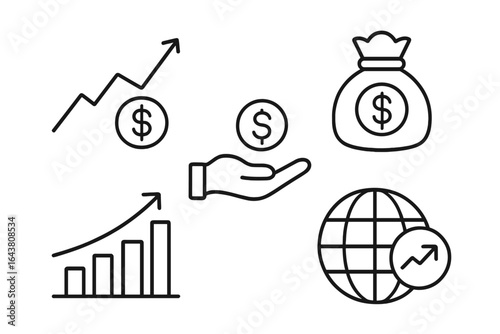 Financial growth symbols showing money management strategies for economic success in a global context