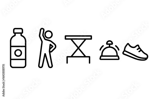 Healthy lifestyle essentials for a productive day at the office including water, exercise, and communication tools