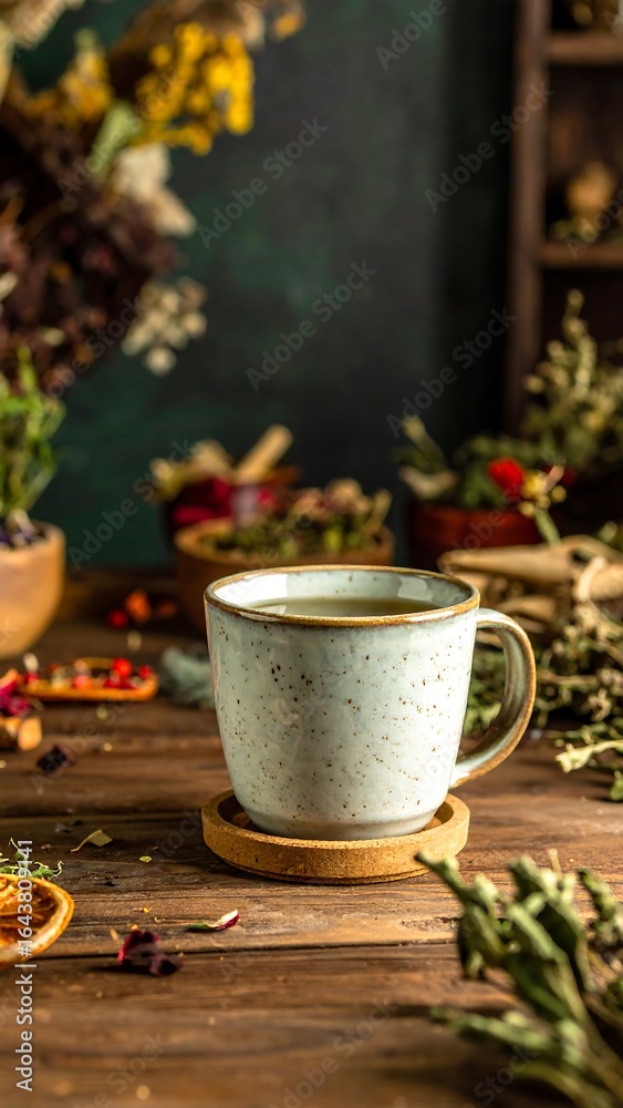custom made wallpaper toronto digitalAromatic herbal tea on rustic wooden table