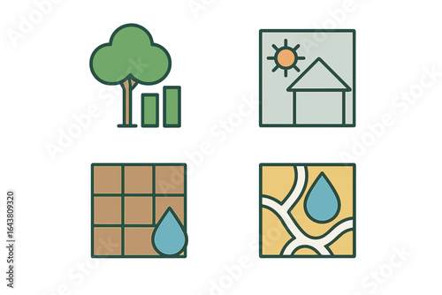 Understanding environmental sustainability concepts through visual representation of trees, water, and land use practices during daytime