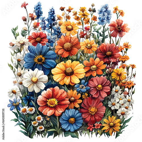 Whimsical Flower Field Composition.
