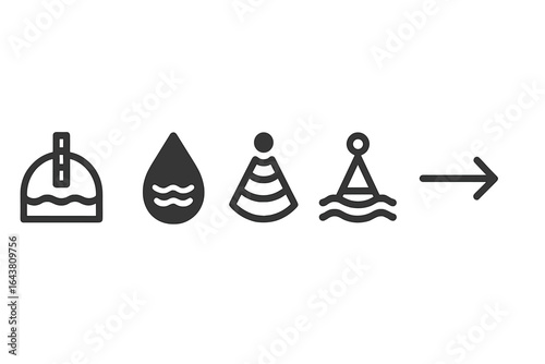 Navigating maritime symbols representing buoy types with directional indication for safe navigation
