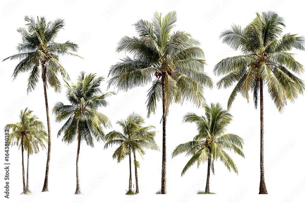Fototapeta premium White Background with Cut Out Coconut Palm Images 