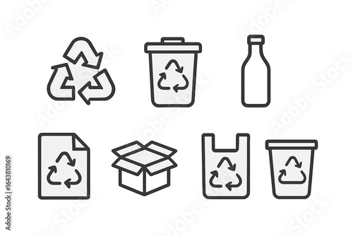 Symbols illustrating recycling and waste management concepts for environmental awareness in an educational context