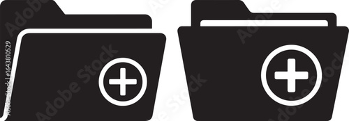 Two folder icons with plus symbol silhouette