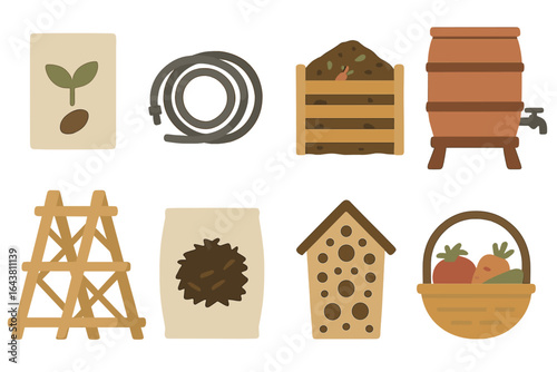 Gardening essentials displayed on a flat surface for planting and cultivating at home