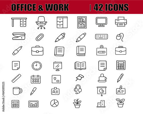 Modern office and work related icons for business and productivity