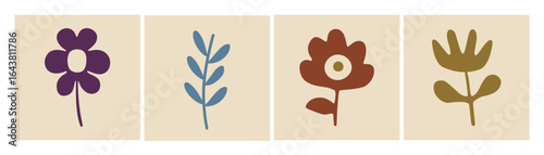 Arte vectorial botánico minimalista. Elementos florales abstractos dibujados a mano.