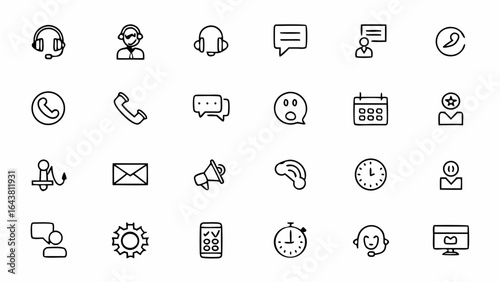 Customer Service & Support Workflow Line Art