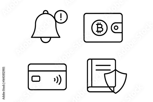 Notification alerts and digital wallet icons depicting cryptocurrency and transaction security