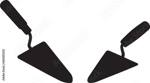 Two trowels with black handles and blades silhouette