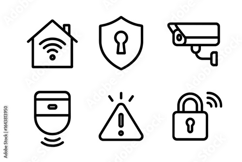 Home security icons illustrating various protection measures and devices for a safe living environment
