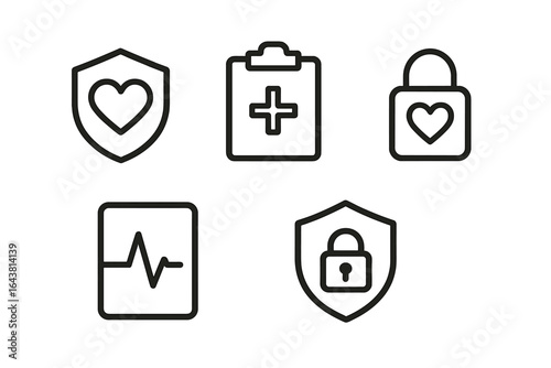 Health and wellness icons represent safety and medical support in a modern design