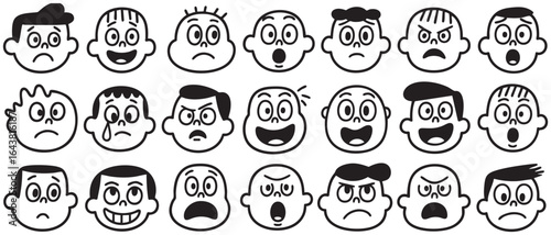 Cartoon Faces Collection Diverse Emotions Expressions