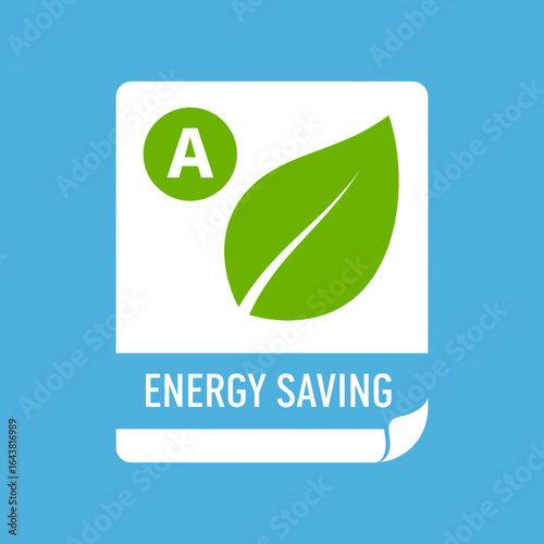 Energy saving symbol with leaf and letter A.