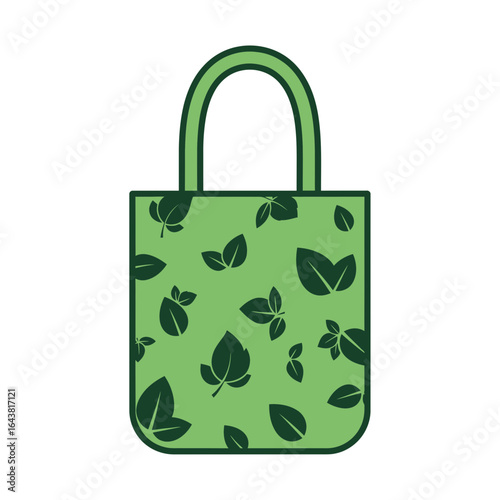 Green tote bag with leaf pattern.