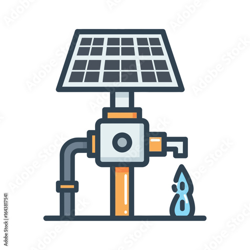 Solar powered water pump with dripping water.